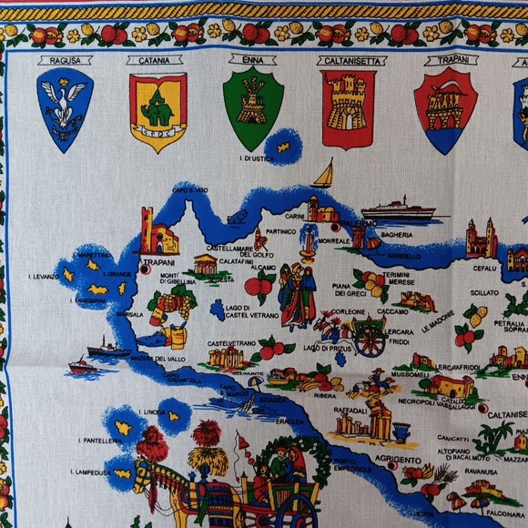 Souvenir of Sicily Italy Large Cotton Dish Towel - Picture 3 of 9
